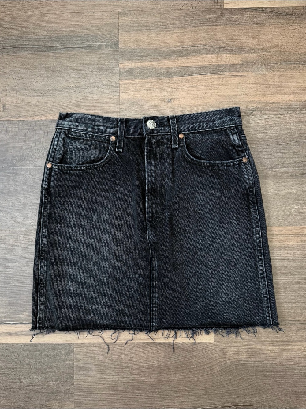 Rag & Bone Moss Black Distressed Denim Mini Skirt Size 25